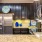 a kitchen with black cabinets