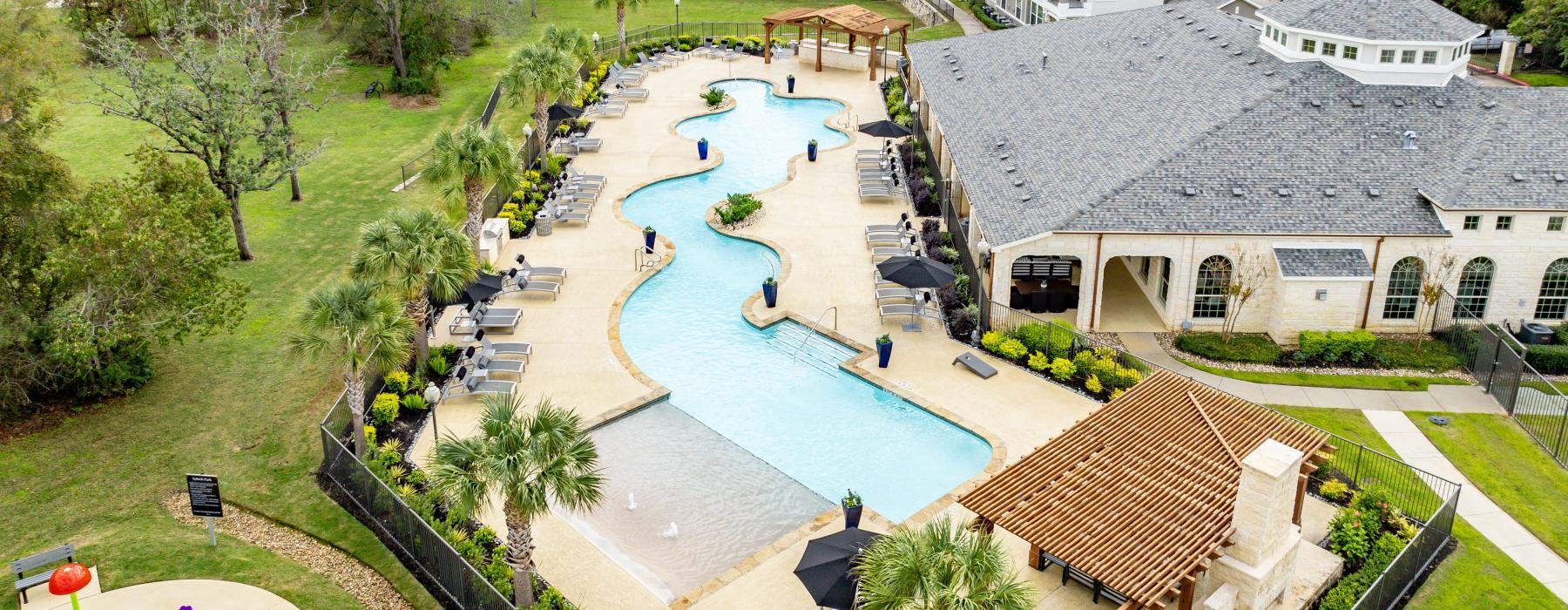a high angle view of a swimming pool
