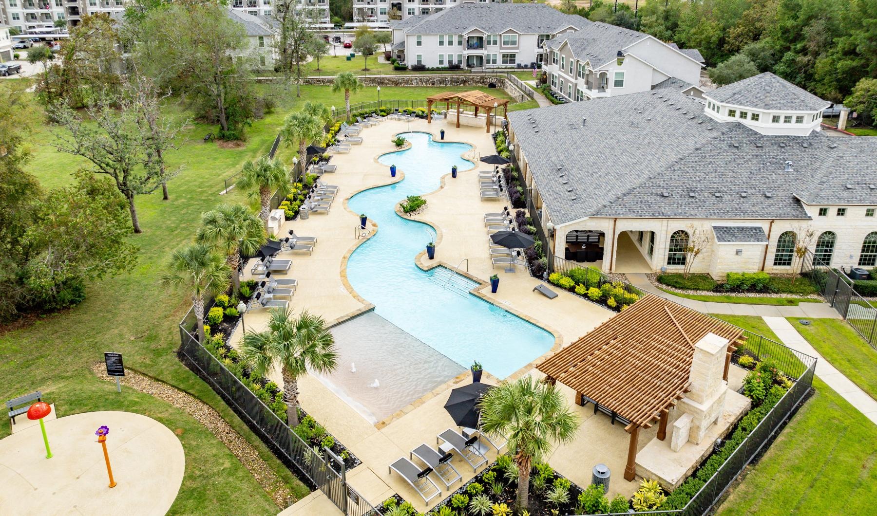 Relax and unwind poolside a high angle view of a swimming pool